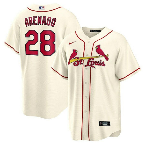 Men's St. Louis Cardinals #28 Nolan Arenado Cream Cool Base Stitched MLB Jersey